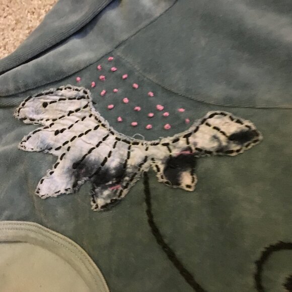 Sage Leopards & Roses Soft Terry Flower Embroidered Velour Sweater - Picture 10 of 15